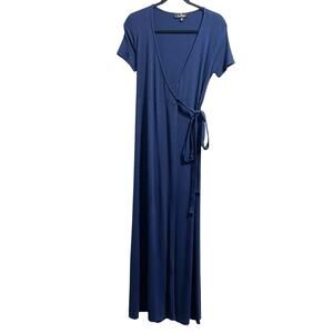 Lulu's Evolve Navy Blue Wrap Maxi Dress Short Sleeve Women's SZ Medium